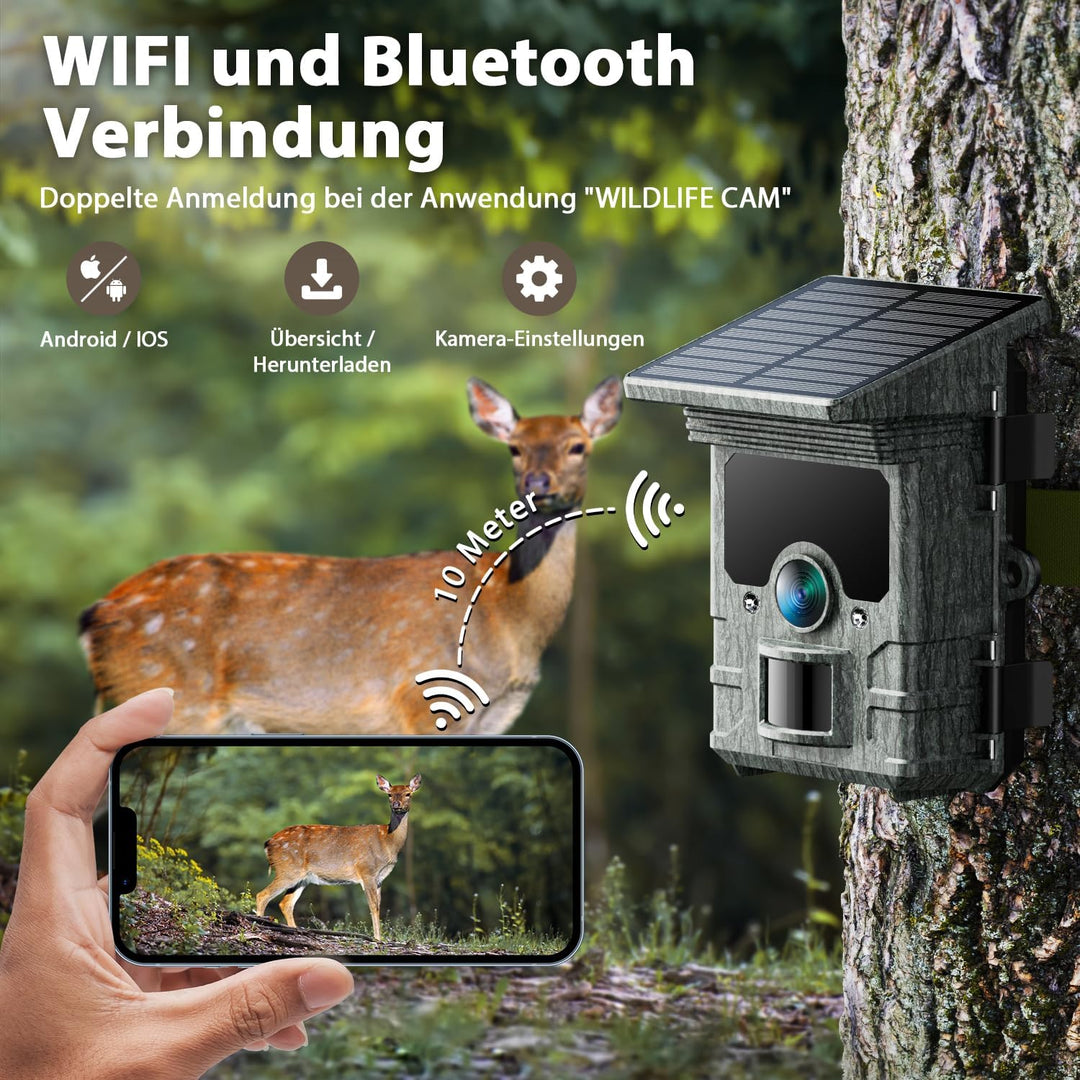 VOOPEAK Wildkamera Solar WLAN 4K UHD 46MP, Bluetooth Wildkamera mit Handyübertragung APP, Wildtierka