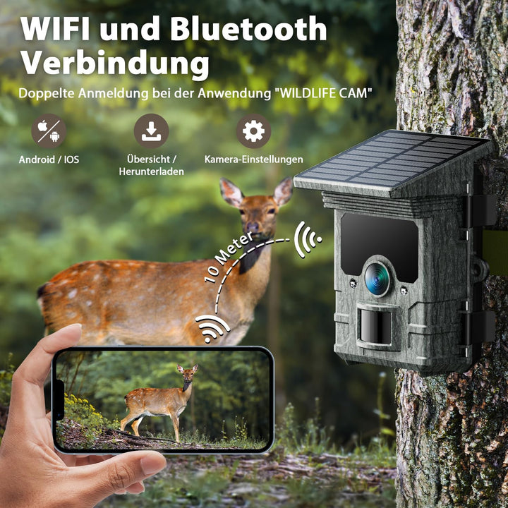 VOOPEAK Wildkamera Solar WLAN 4K 30fps 85MP, Wildkamera mit Handyübertragung APP, Wildtierkamera mit