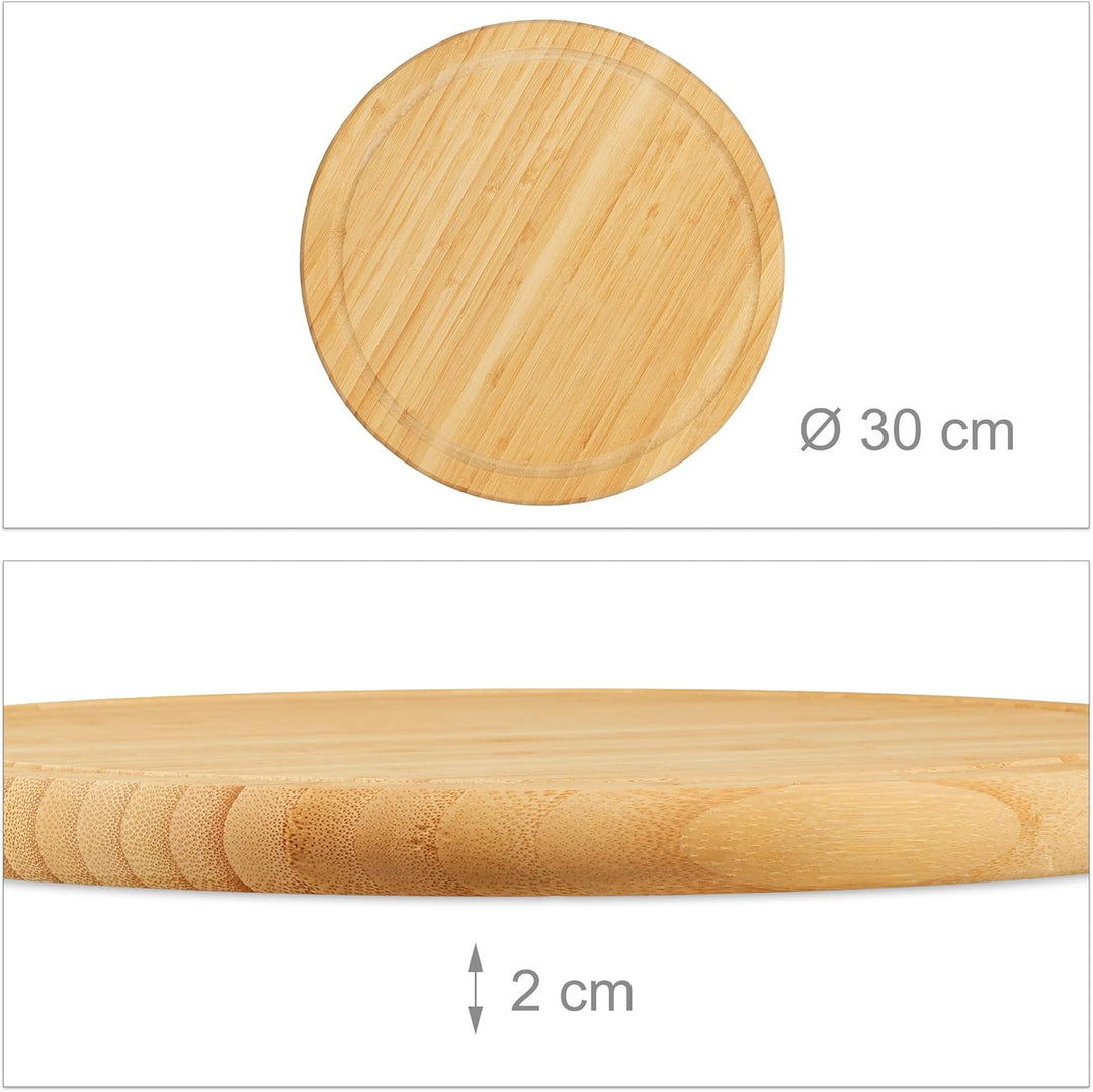 Relaxdays Frühstücksbrettchen rund 4er Set, Bambus, 30 cm, Küchenbrett, pflegeleicht, natürlich, mes