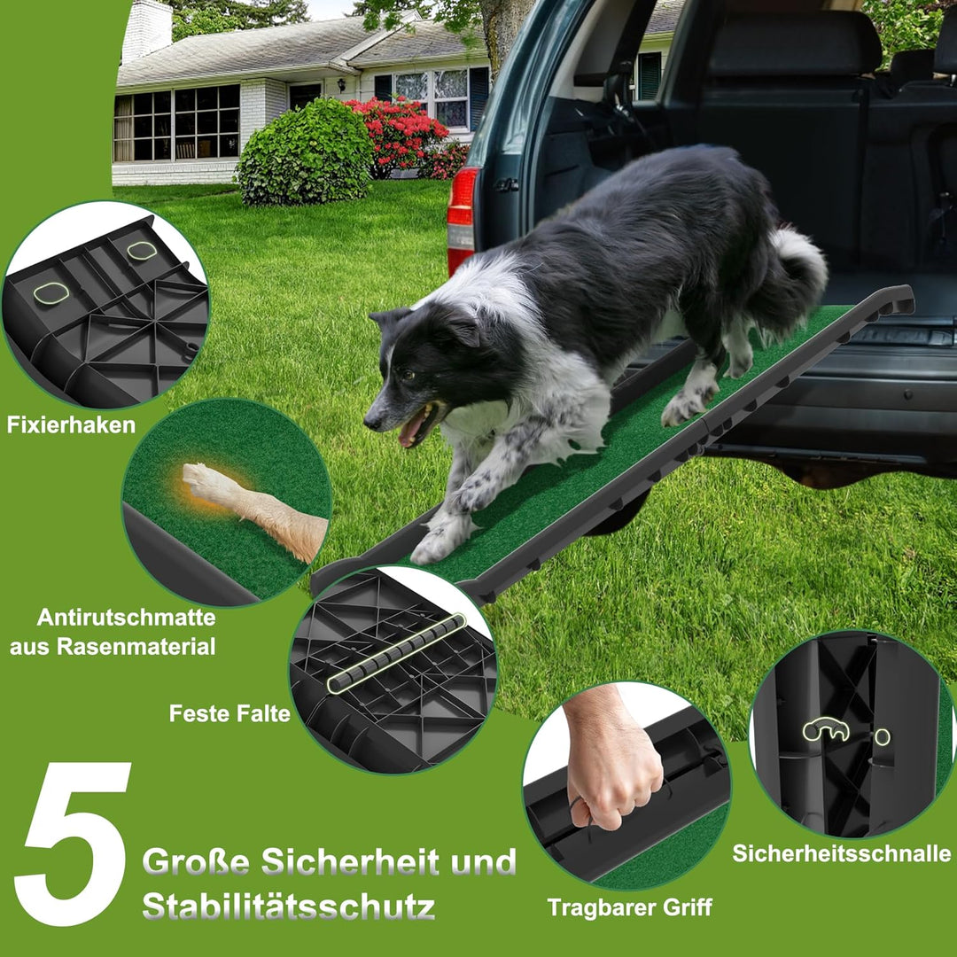 UISEBRT Hunderampe mit Kunstrasen, Auto Klappbar Hundetreppe Autorampe Hund Kofferraumrampe für Haus