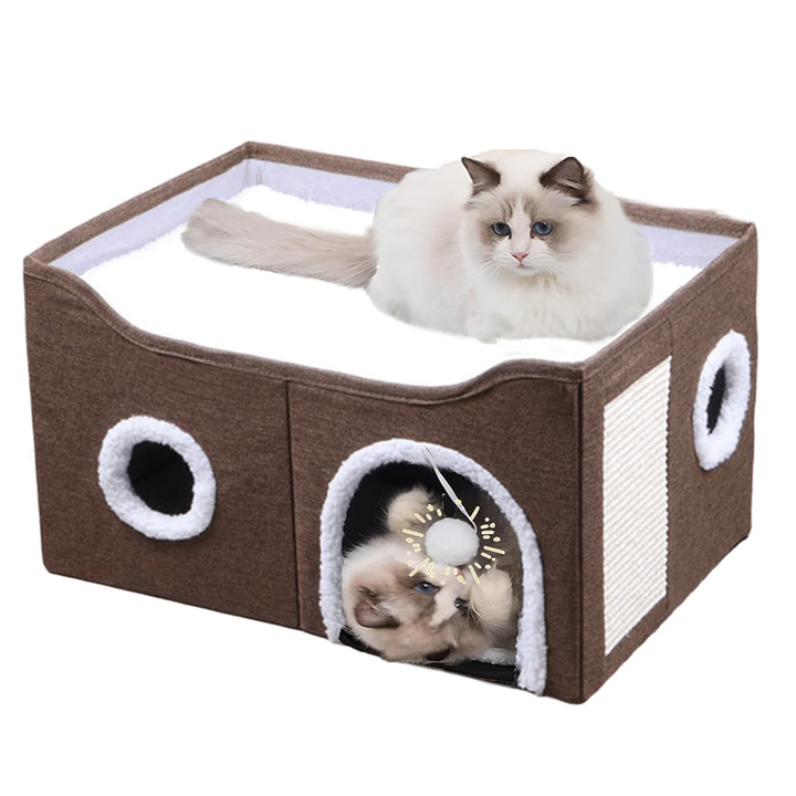ERNAN Katzenhöhle,Katzenbetten,Katzenhaus, Faltbare Katzenbetthöhle mit Kratzbrett und Spielball, Fa