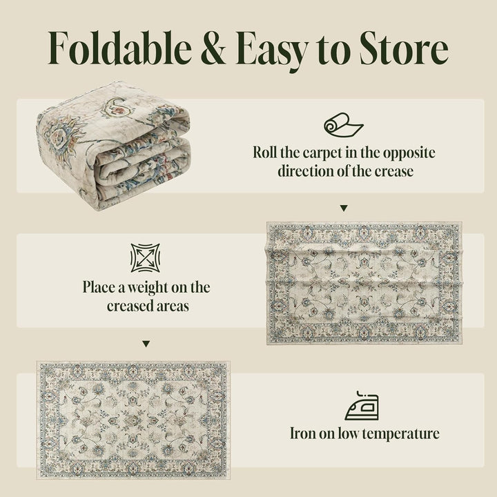CHOSHOME Vintage Teppich Wohnzimmer 80X150CM Waschbarer Kurzflor Boho Weiche Teppich Mit Orient Desi