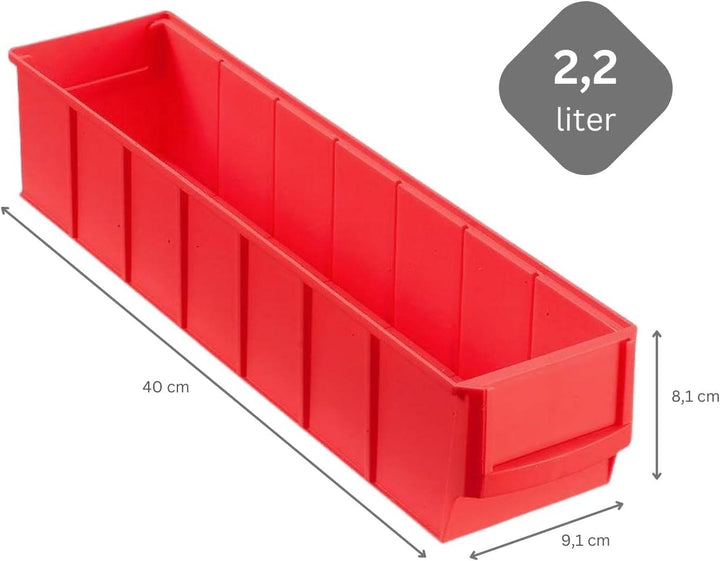 PROREGAL SparSet 5x Rote Industriebox 400 S | HxBxT 8,1x9,1x40cm | 2,2 Liter | Sichtlagerkasten, Sor