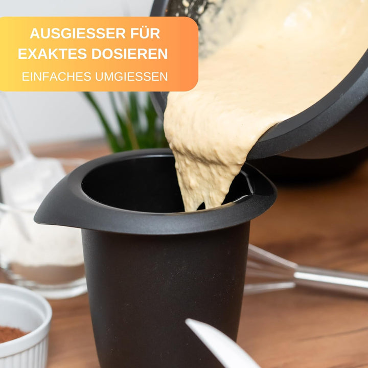 Quirltopf 1L mit Spritzschutz Deckel - Rutschfest & BPA frei - inkl. 50 Backrezepte - Made in German