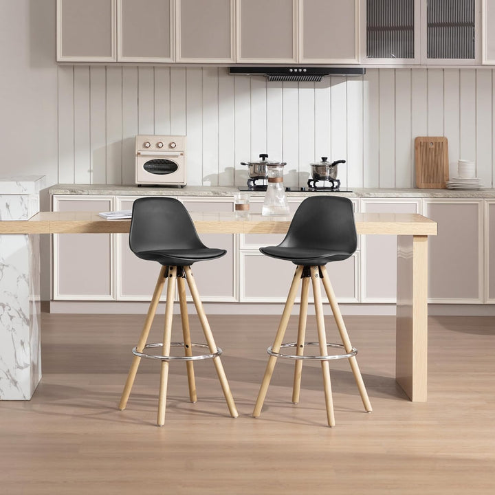 WOLTU Barhocker 2er Set Barstuhl aus Kunststoff Holzgestell mit Lehne + Fussstütze Design Stuhl Küch