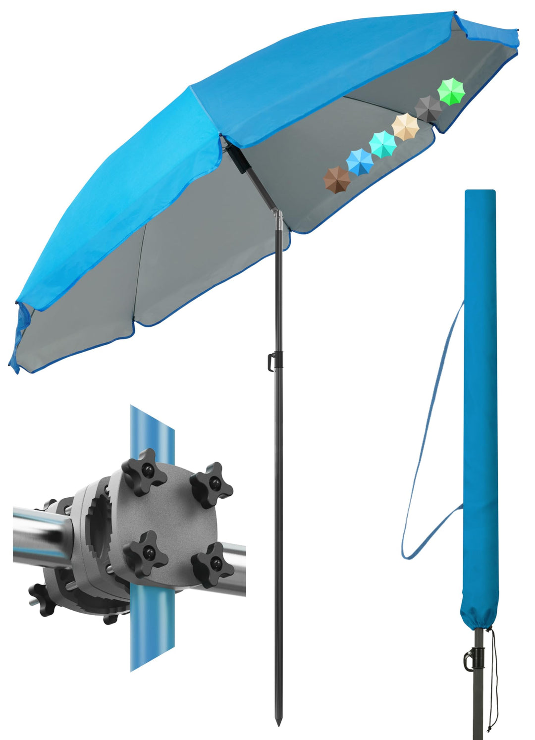 4smile Sonnenschirm Balkon SunnyJoy, 3-in-1 SET, Blau - UPF 50+ Sonnenschirm Ø 160 cm + SunnyGuy Son
