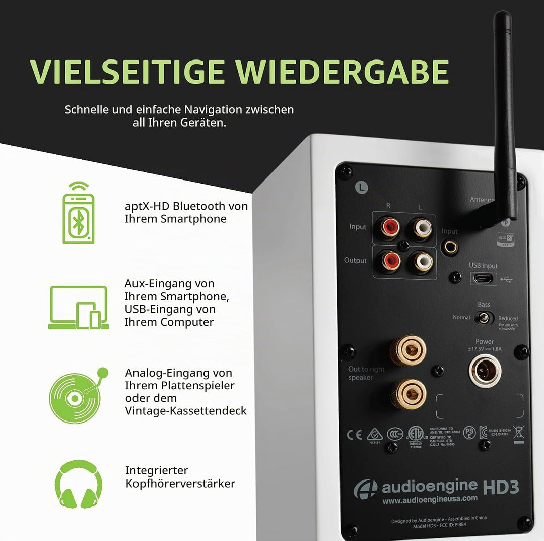Audioengine HD3 Wireless Speakers mit Bluetooth - 60W Verkabelt Computer-Lautsprecher für Desktop-Mo