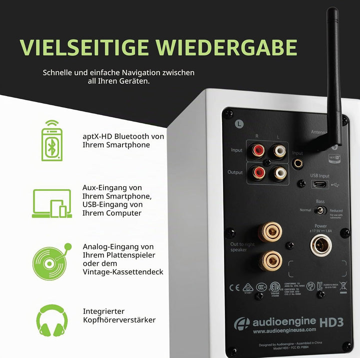 Audioengine HD3 Wireless Speakers mit Bluetooth - 60W Verkabelt Computer-Lautsprecher für Desktop-Mo