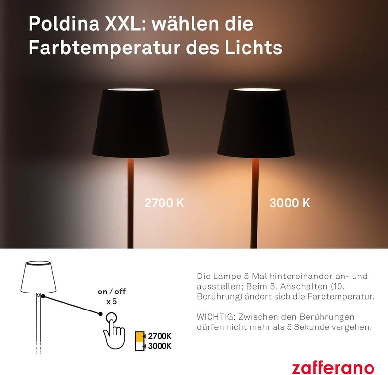 Zafferano Poldina Pro XXL - Dimmbare LED-Tischlampe aus Aluminium, Schutzart IP54, Innen-/Aussenbere