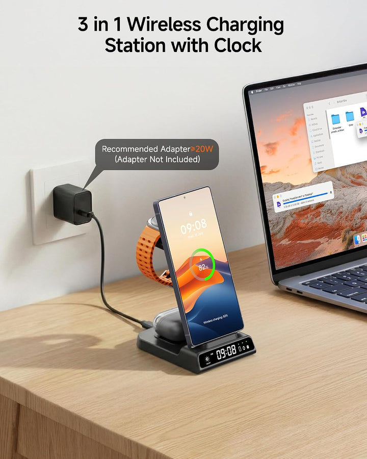 leQuiven Induktive Ladestation für Samsung, 3 in 1 Kabelloses Ladestation für Galaxy S24 Ultra/Z Fol