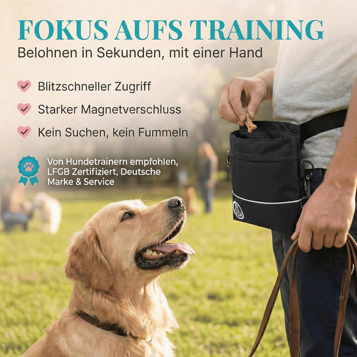 HUND IST KÖNIG® Leckerlietasche für Hunde mit Einhand-Magnet-Verschluss, 2 Zip-Fächer, herausnehmbar