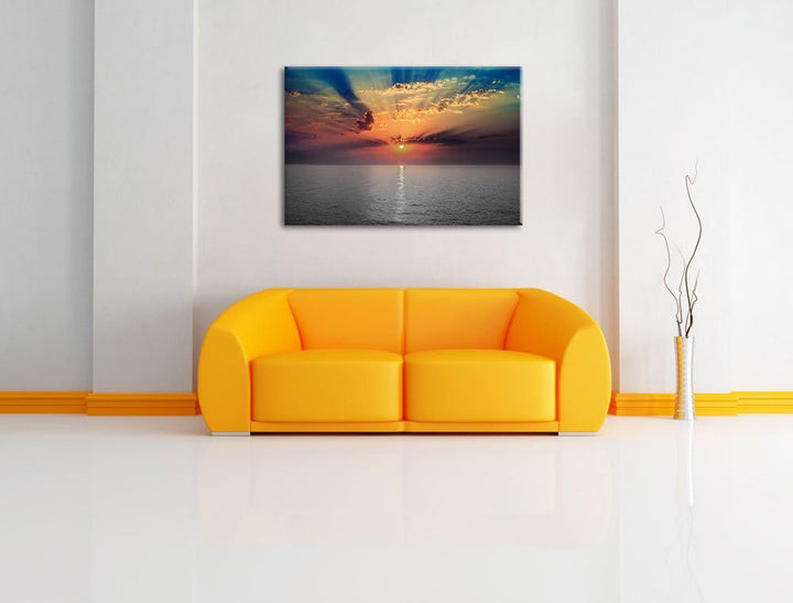 bezaubernder Sonnenuntergang über dem Meer schwarz/weiss Format: 100x70 auf Leinwand, XXL riesige Bi