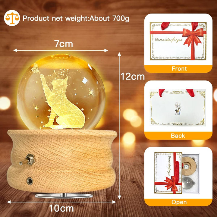 HABOWN Kristallkugel Spieluhr, 360 ° drehbare hölzerne Spieluhr mit Licht，Geburtstagsgeschenk, Proje