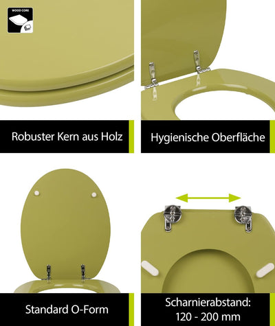 aquaSu® WC-Sitz Grün Venezia, Toilettendeckel in Oliv, Metallscharniere rostfrei, mit robustem Holz-