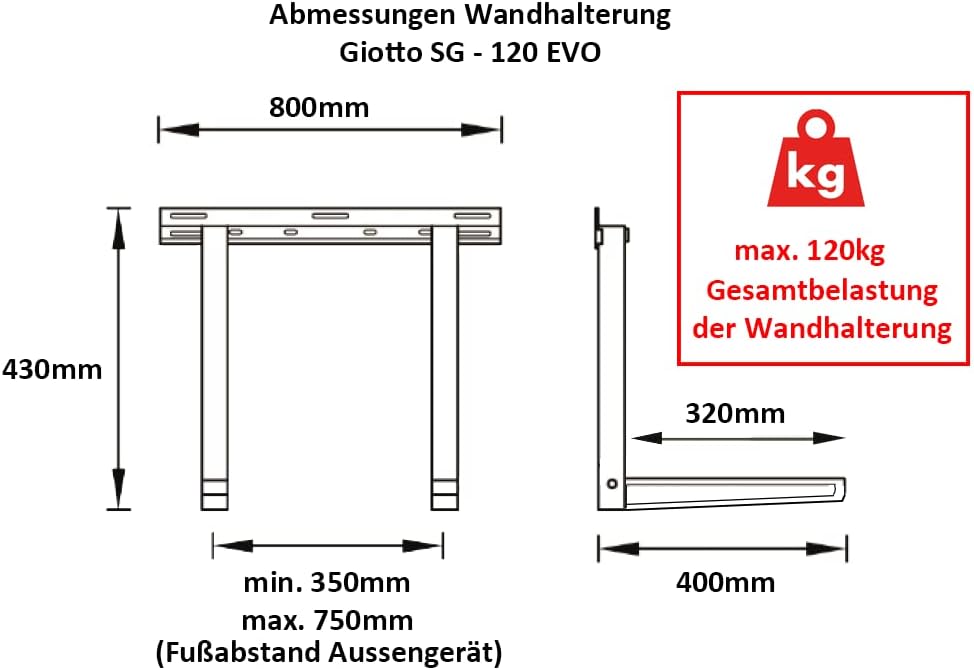 Wandkonsole GIOTTO SG - 120 EVO Wandhalterung belastbar bis 120kg für Split Klimaanlage Aussengerät