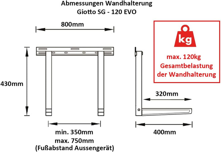 Wandkonsole GIOTTO SG - 120 EVO Wandhalterung belastbar bis 120kg für Split Klimaanlage Aussengerät