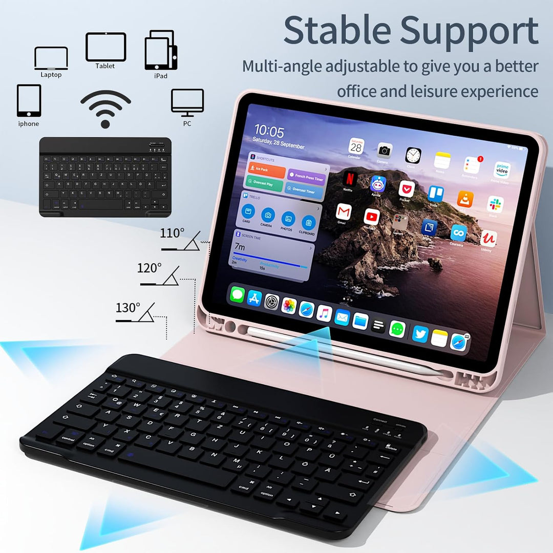 Hülle mit Tastatur für iPad Air 11 Zoll M4/M3/M2 (2026/2025/2024) &amp; 10,9 Zoll Air 5/4 Generation 202