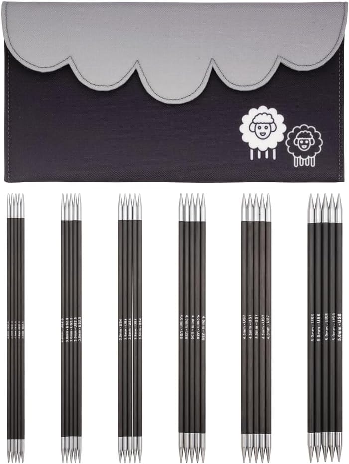 KnitPro Doppelspitz-Stricknadel-Set – Karbonz (20 cm) – 5er-Set 20 cm Karbonz, 20 cm Karbonz