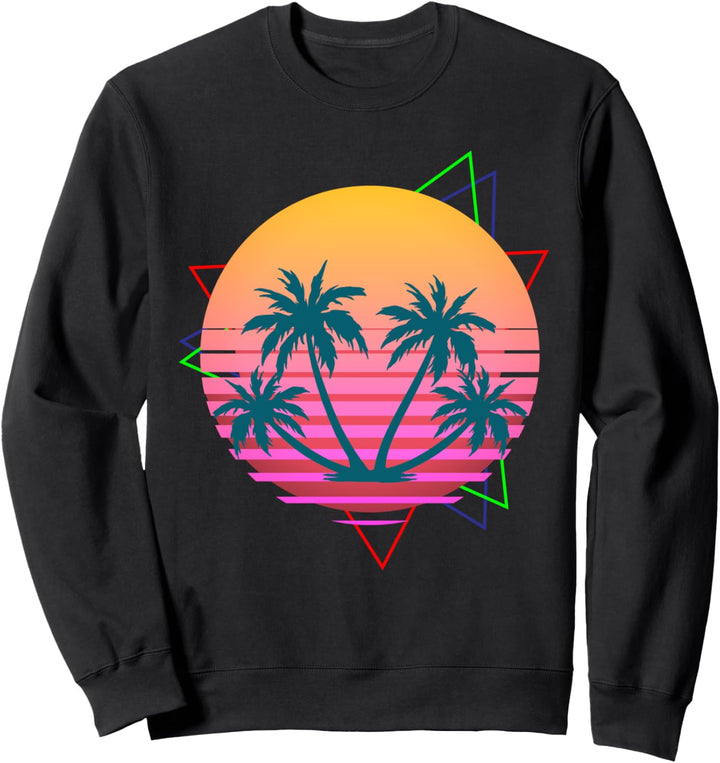 Sonnenuntergang Retro Synthwave 1990er Palmen Vaporwave Sweatshirt