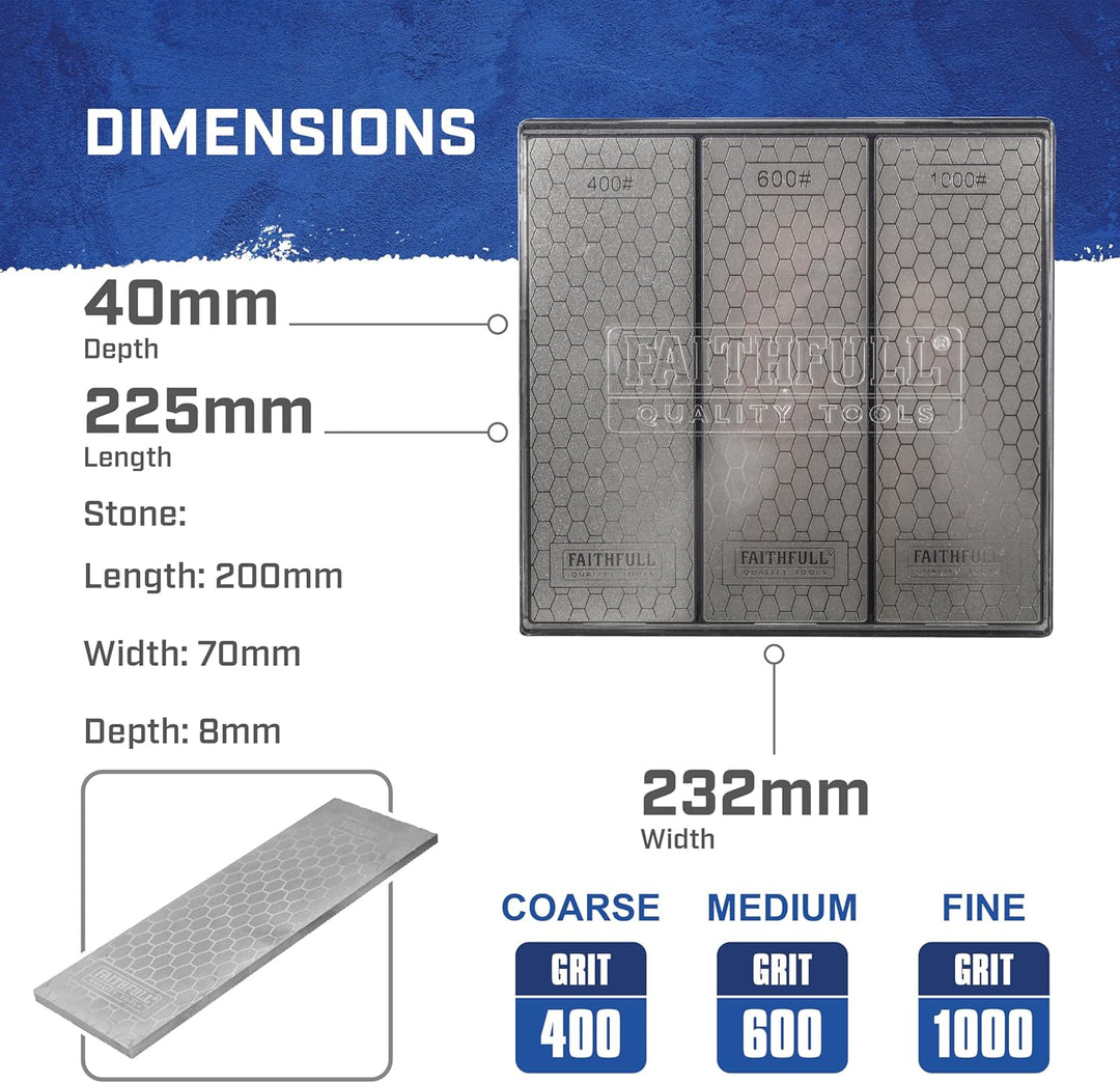 Faithfull FAIDWTRIPLE Diamant-Schleifstein-Set 3 Steine: 400G grob, 600G mittel und 1000G fein, inkl