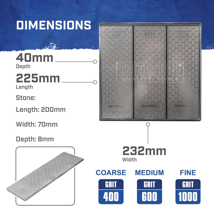 Faithfull FAIDWTRIPLE Diamant-Schleifstein-Set 3 Steine: 400G grob, 600G mittel und 1000G fein, inkl