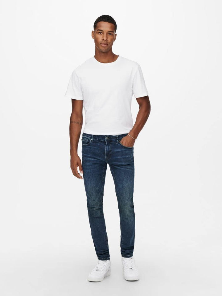 ONLY & SONS Male Skinny Jeans Skinny Fit Mittlere Taille Jeans 29 Blue Denim, 29 Blue Denim