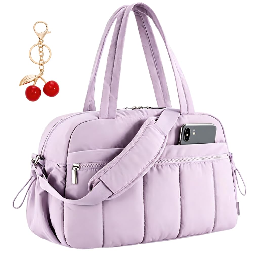 Puffer Reisetasche Damen, Sporttasche Gym Travel Bag, Handgepäck Tasche Weekender mit PVC nasse Tasc
