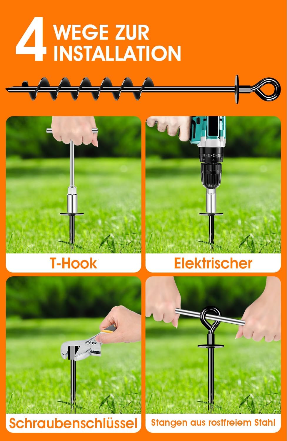 Schwerlast Bodenanker 27inch,Robust voll verschraubter Erdanker zur Befestigung von Trampolinen, Vor