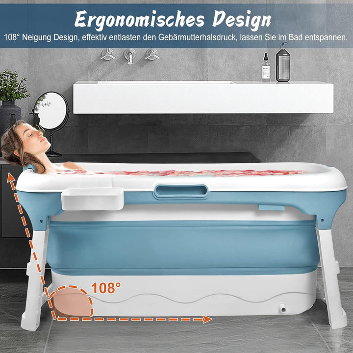 Faltbare Badewanne für Erwachsene, 128x62x52 cm Mobile Klappbadewanne, Ideal für Kleine Badezimmer,