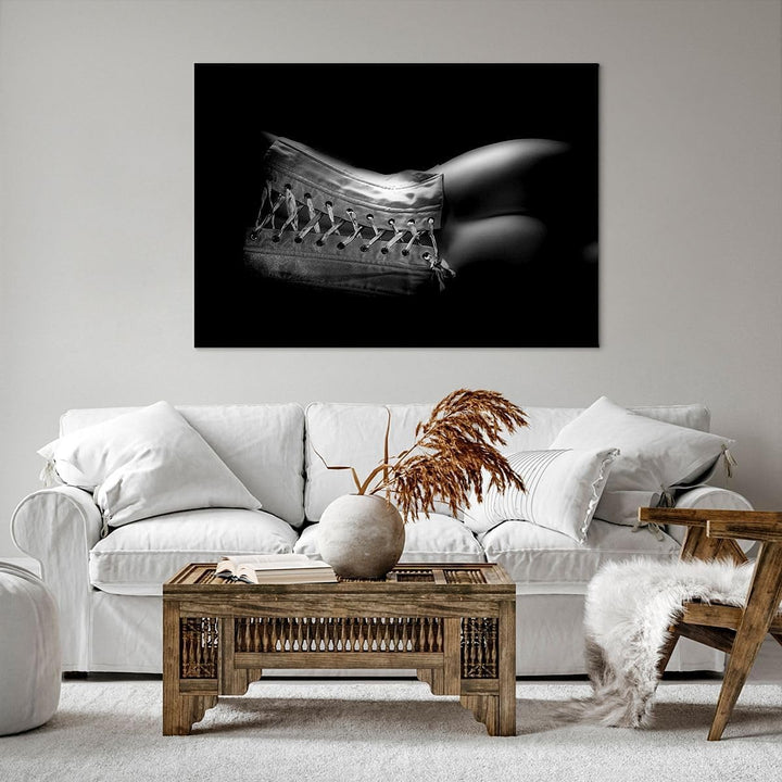 Bilder auf Leinwand Weiblicher Körper Leder Korsett Frau Leinwandbild 70x50cm Wandbilder Dekoration