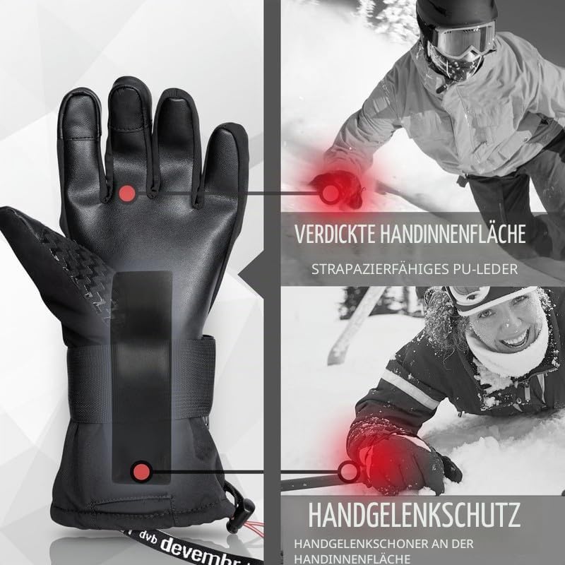 devembr Skihandschuhe mit Handgelenkschützern, Warme Snowboardhandschuhe für Herren und Damen (XS/S/
