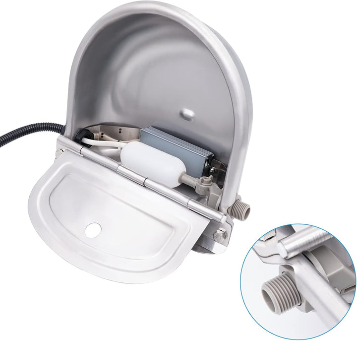 Automatisch beheizter Edelstahl-Wassernapf mit Schwimmerventil, Thermo-Wassertrog für Vieh, Rinder,