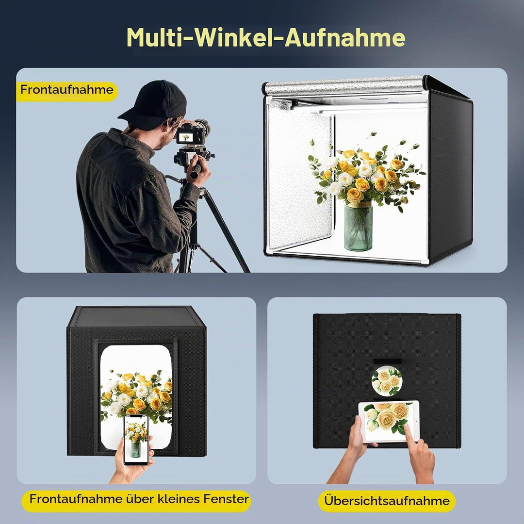 Fotobox, 60CM 5600K Ständer Fotografie Lichtbox, 0-100% Einstellbare Helligkeit Lichtbox Ausgestatte