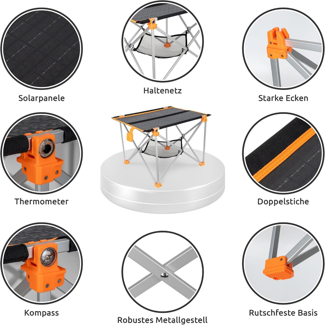 Solar Campingtisch faltbar klein leicht I 33W Solarpanel USB und Klapptisch I Outdoor Ausrüstung Ult