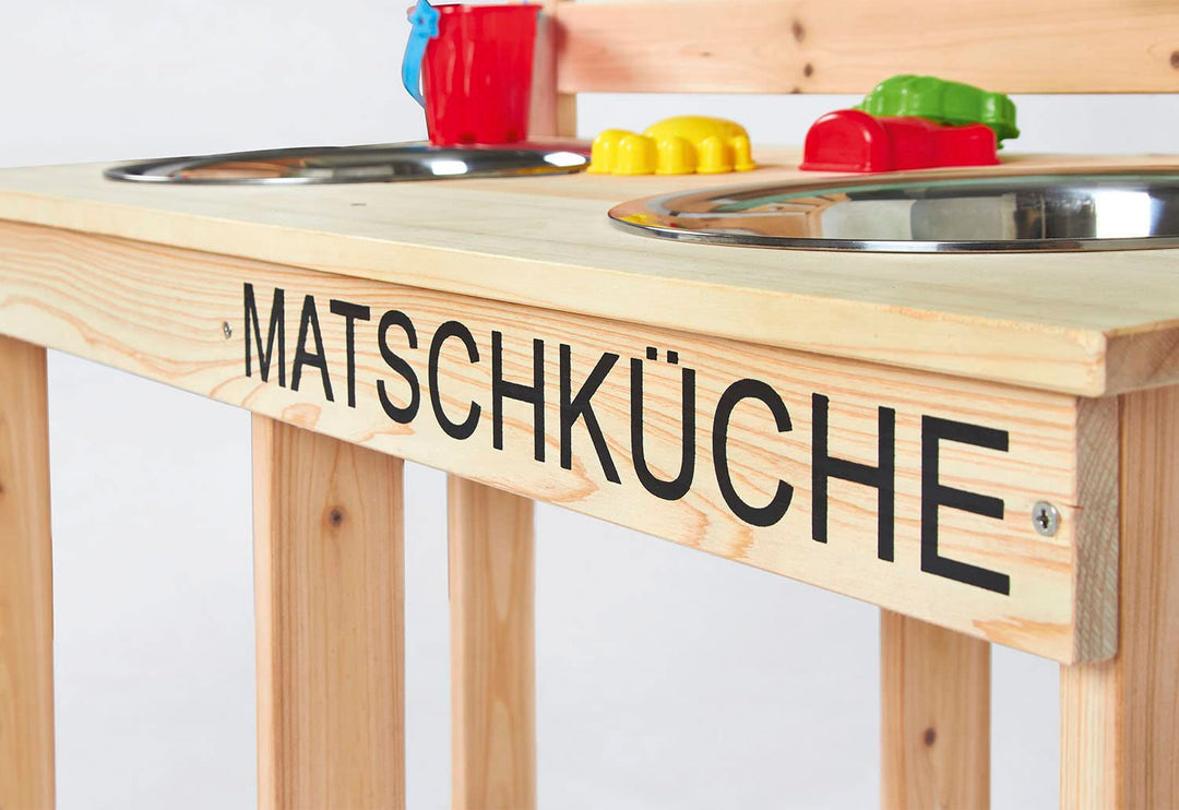 PINOLINO 221011 Matschküche Paul, unbehandelt, vollmassives Holz, Durchlass für einen Gartenschlauch