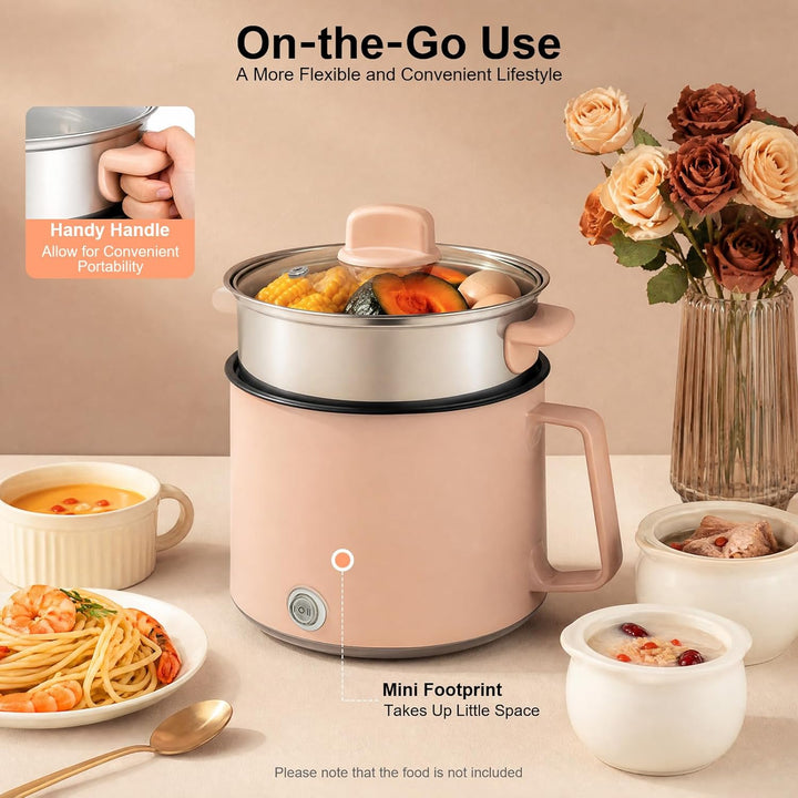 Hot Pot Elektrisch Mit Dampfgarer Elektrischer Topf 1.7L Hotpot Antihaft Mini Elektropfanne,Mit Deck