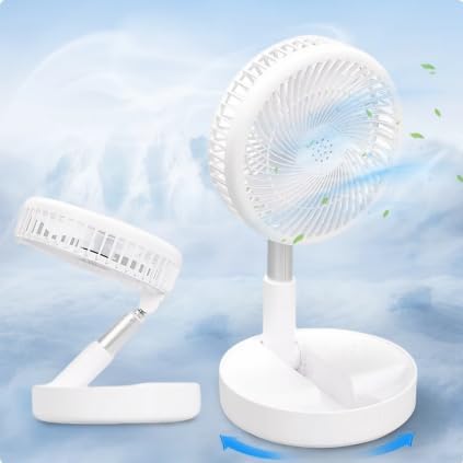 Tragbarer Faltbarer Standventilator Tischventilator, 7200mAh Akku USB Mini Leise Ventilator, 9-100cm