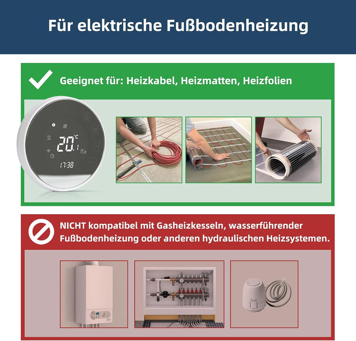 Beok Smart fussbodenheizung Thermostat, Programmierbare WiFi Thermostate für unterFussboden Elektris