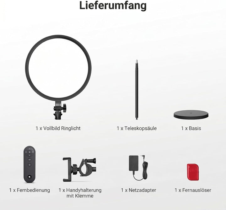 NEEWER BASICS 13" 45W Ringlicht mit 66" Ständer, 3000K-6500K CRI95+ grosses Vollbild LED Panel Licht