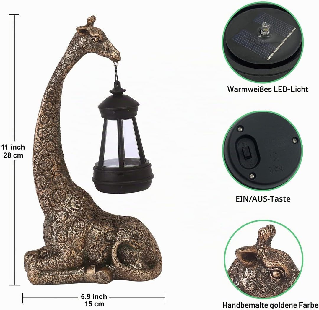 Yeomoo Giraffe Gartendeko mit Solarlampe - Giraffen Gartenfiguren Deko für Draussen mit Wetterfest L