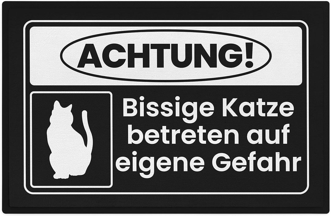 Trendation - Achtung Bissige Katze Fussmatte Geschenk Katzenbesitzer Lustige Fussmatte 60x40 cm