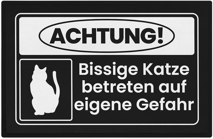 Trendation - Achtung Bissige Katze Fussmatte Geschenk Katzenbesitzer Lustige Fussmatte 60x40 cm