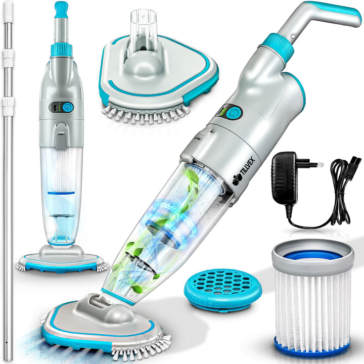 tillvex Poolsauger mit Akku | Pool Bodensauger Teleskopstange elektrisch | Poolreiniger mit Filter &