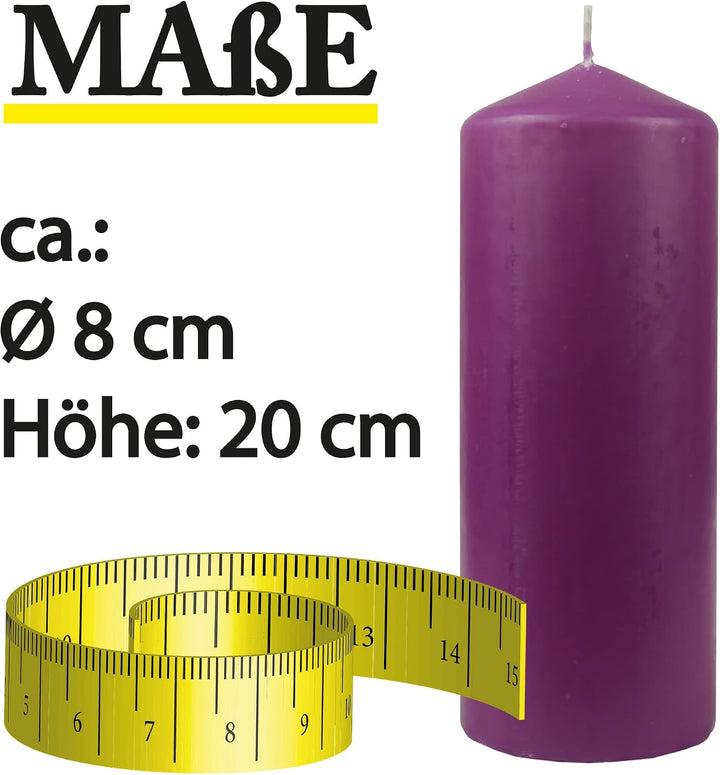 HS Candle Stumpenkerzen Wachskerzen Ø8cm x 20cm (3er Pack) Lila - Lange Brenndauer, Hergestellt in E
