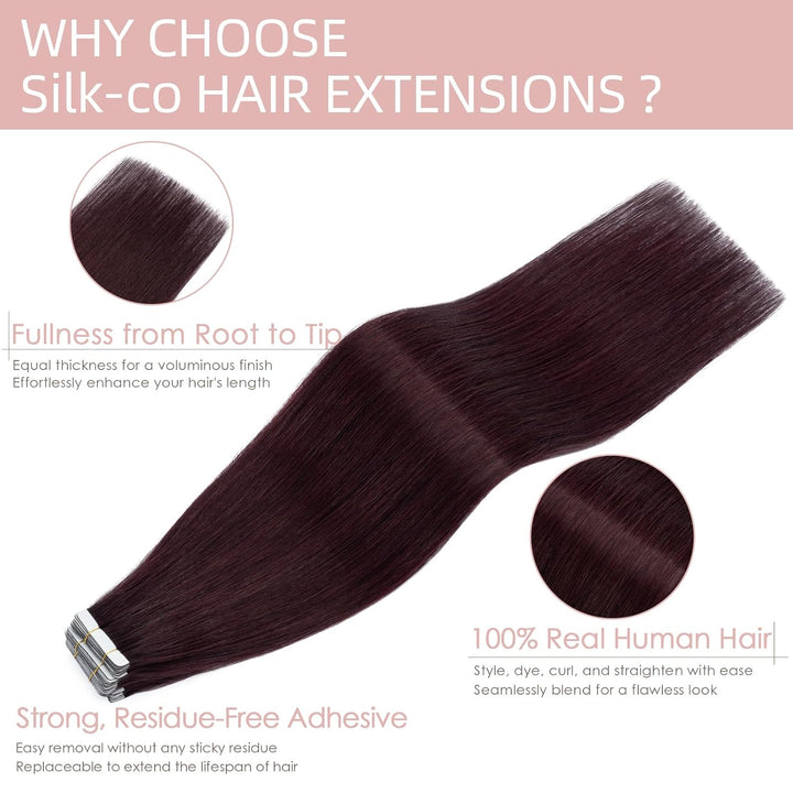 Silk-co Tape Extensions Echthaar 20stk, Haarverlängerung Tape in Extensions Echthaar, Remy Haarexten