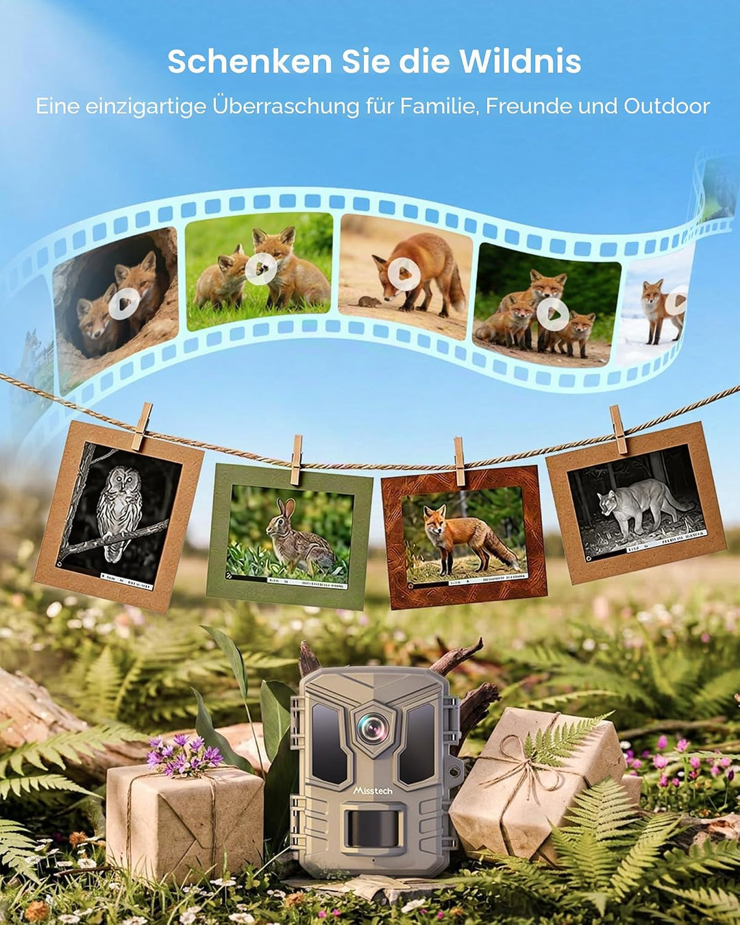 Misstech 4K UHD Solar Trail Kamera, Outdoor Wildkamera für Hofüberwachung, 0.1s Fast Motion Aktivier