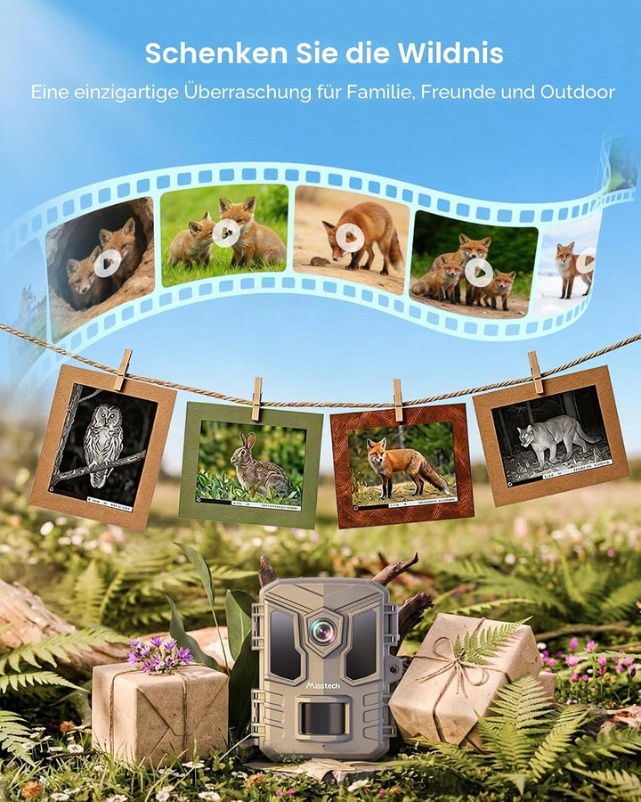 Misstech 4K UHD Solar Trail Kamera, Outdoor Wildkamera für Hofüberwachung, 0.1s Fast Motion Aktivier