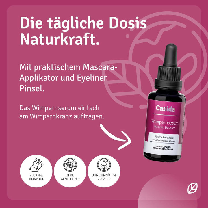 Casida Wimpernserum ohne Hormone Natural Booster - 30 ml Flasche - fördert das Wachstum gesunder, kr