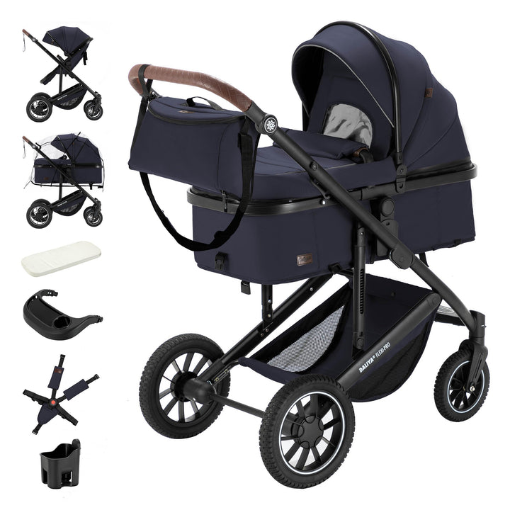 Daliya® FLEXI-PRO M 2in1 Kinderwagen & Buggy (Blau-Grau), Blau-Grau