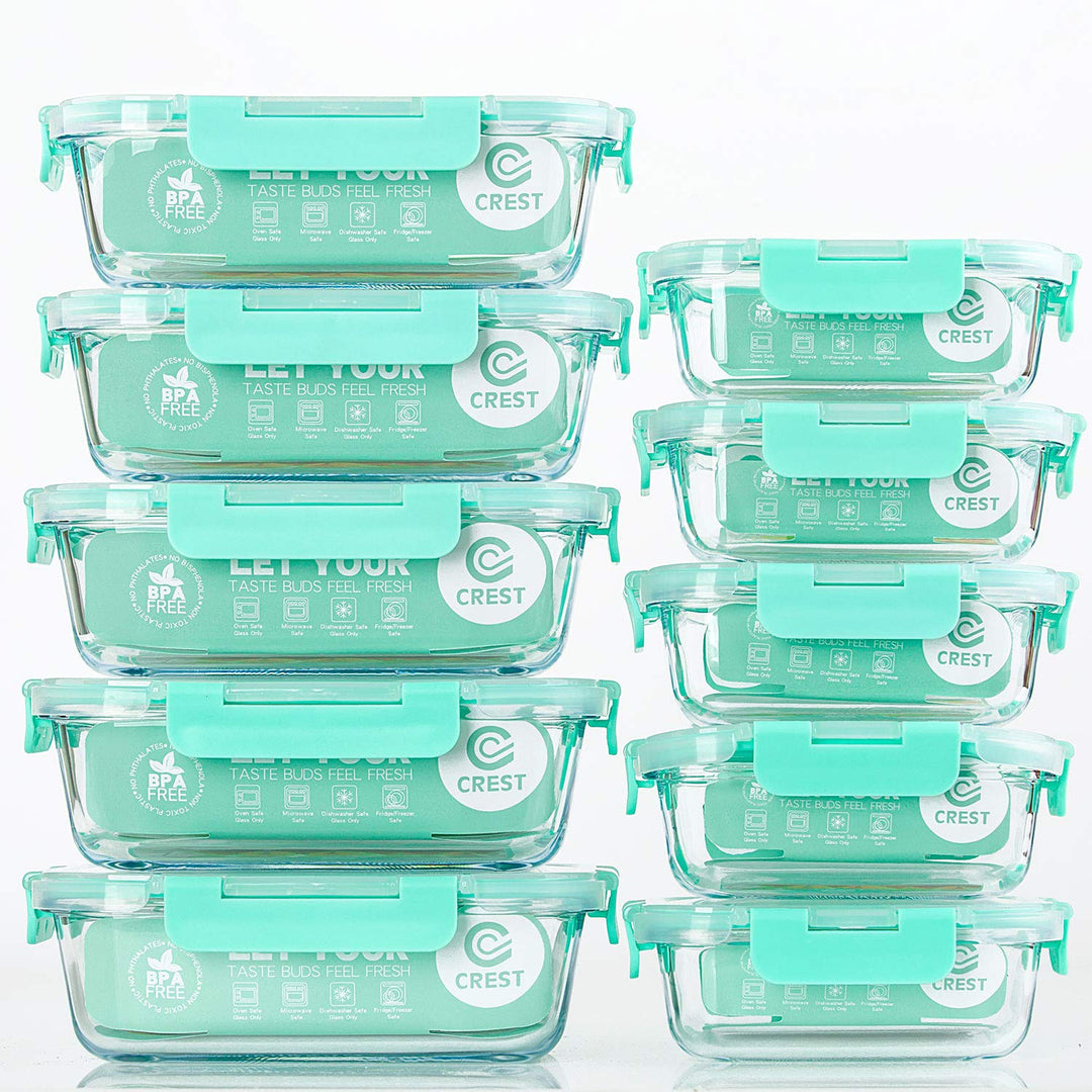 CREST Glas Frischhaltedosen [10er Set] Vorratsdosen Glas mit Deckel, BPA-Frei, Geeignet für Mikrowel